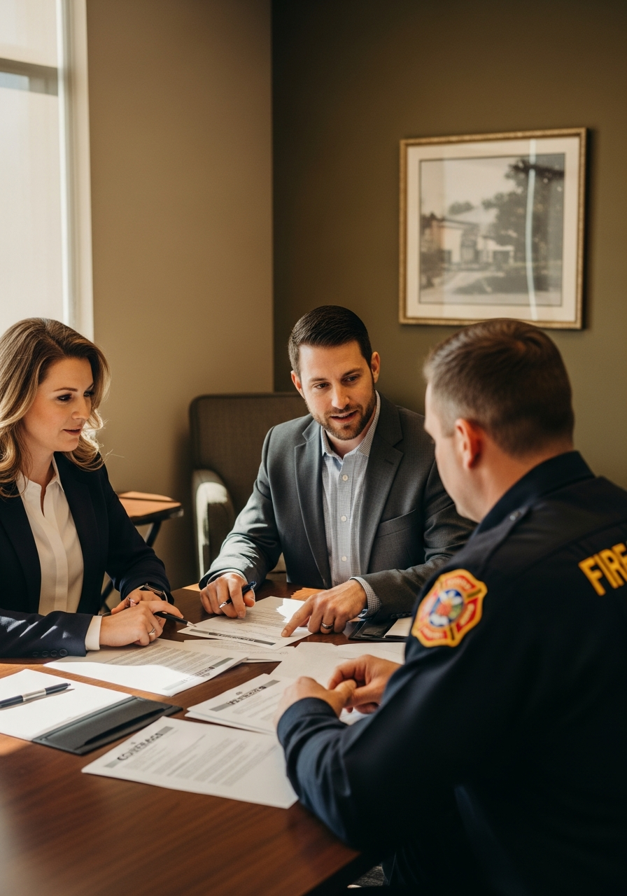 VFIS advisors reviewing coverage with a fire department client