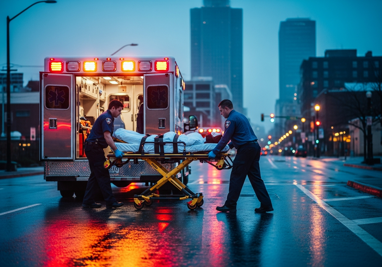 A paramedic working inside an ambulance